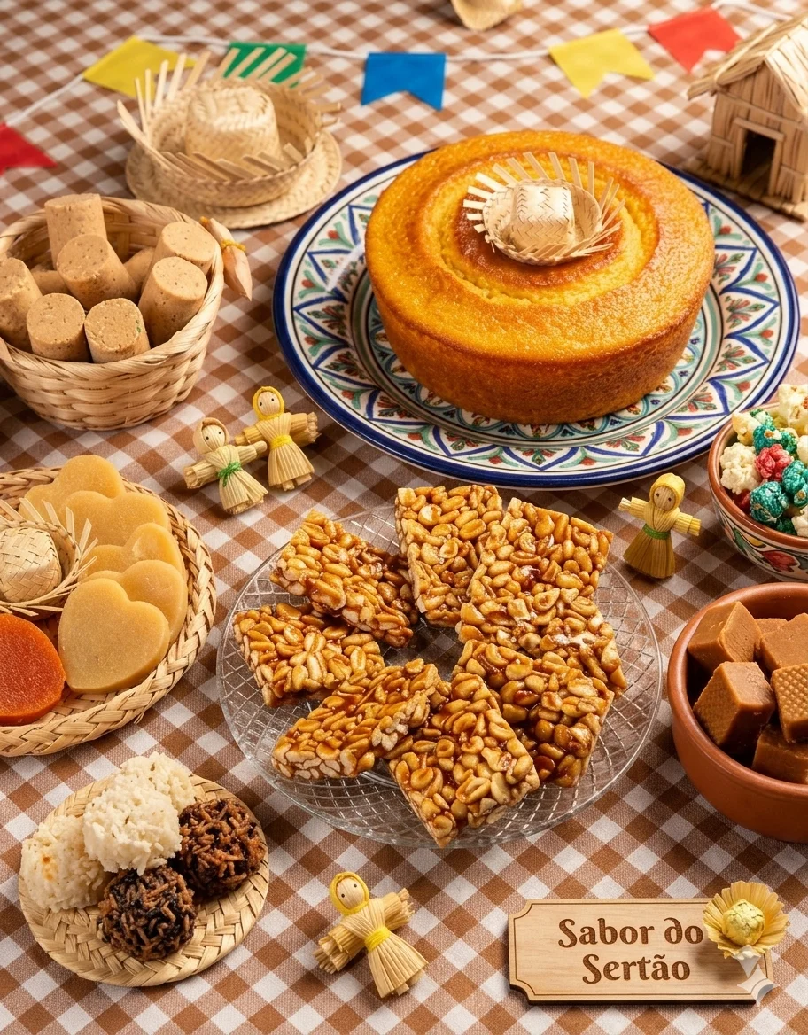 Doces típicos de Festa Junina — paçoca, pé-de-moleque e amendoim